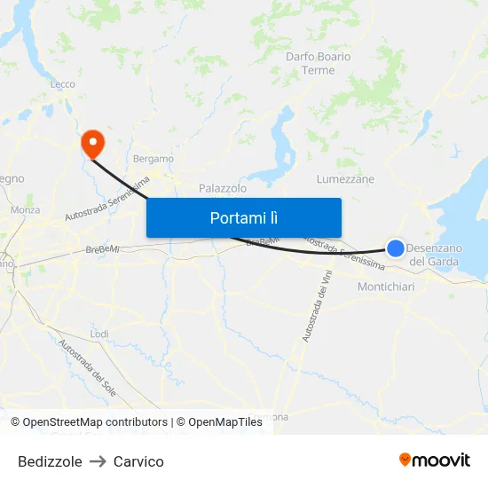 Bedizzole to Carvico map