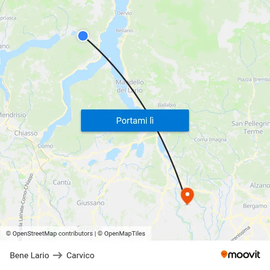Bene Lario to Carvico map