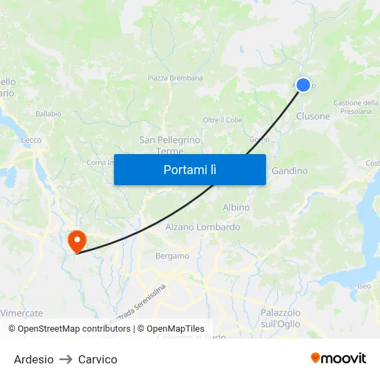 Ardesio to Carvico map