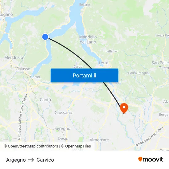 Argegno to Carvico map