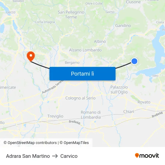Adrara San Martino to Carvico map