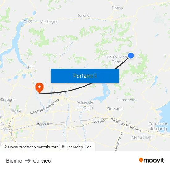Bienno to Carvico map