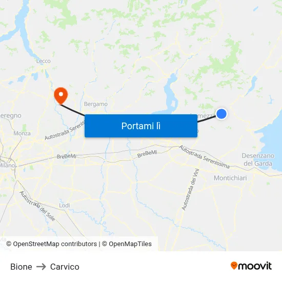 Bione to Carvico map