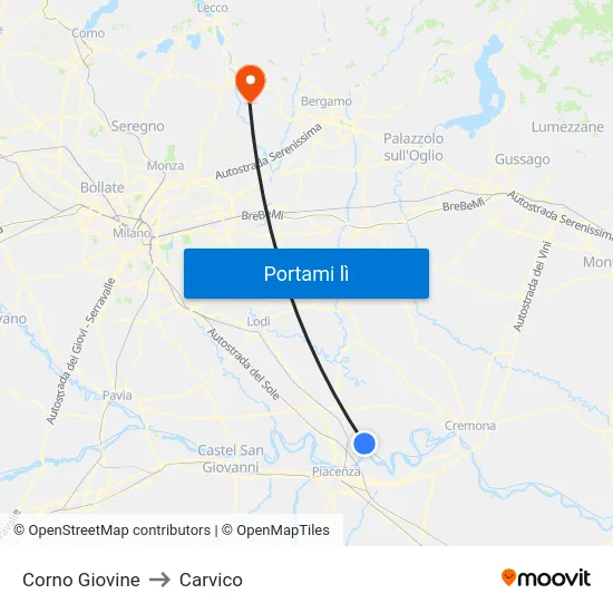 Corno Giovine to Carvico map
