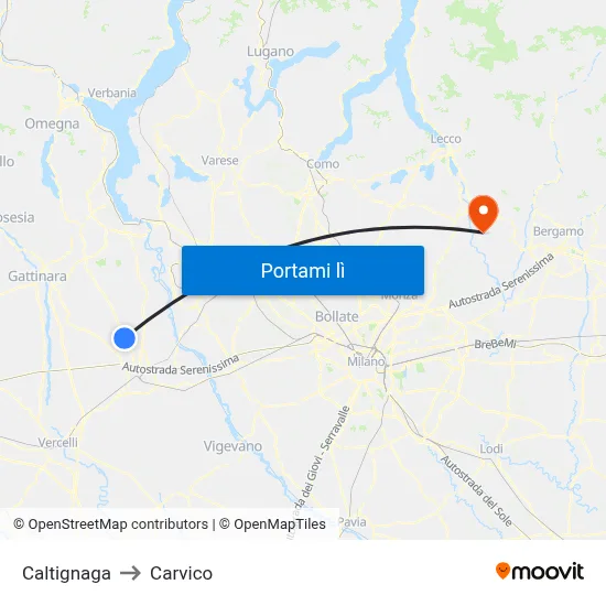 Caltignaga to Carvico map