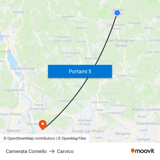 Camerata Cornello to Carvico map