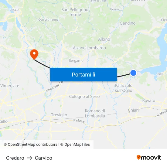 Credaro to Carvico map