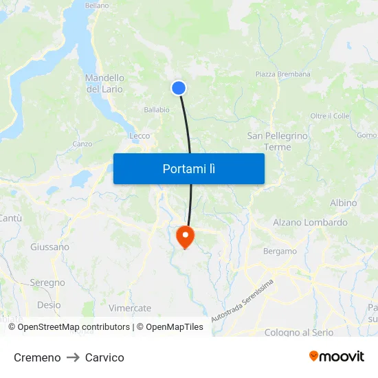 Cremeno to Carvico map