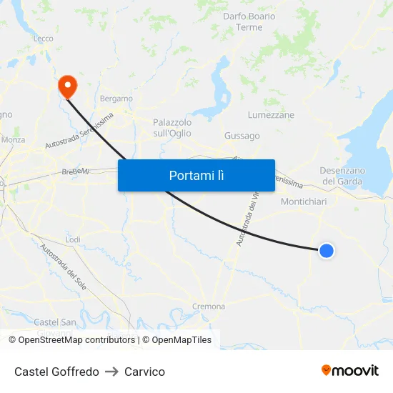 Castel Goffredo to Carvico map