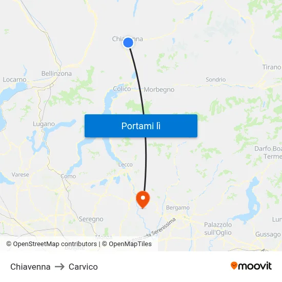 Chiavenna to Carvico map
