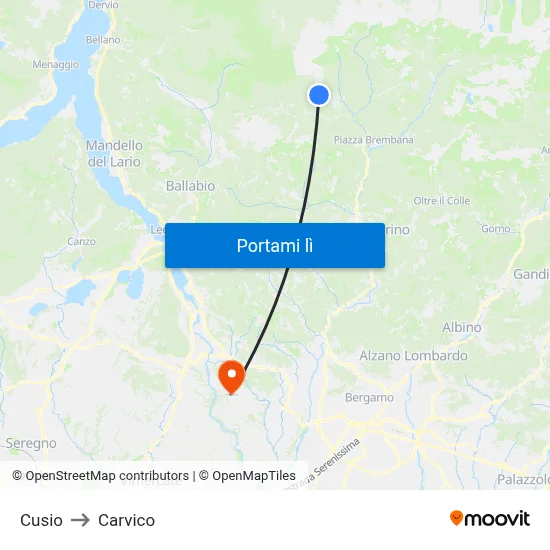 Cusio to Carvico map