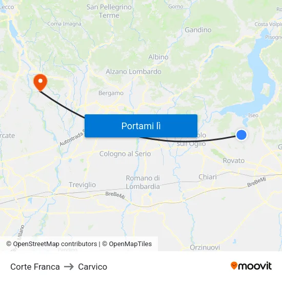 Corte Franca to Carvico map