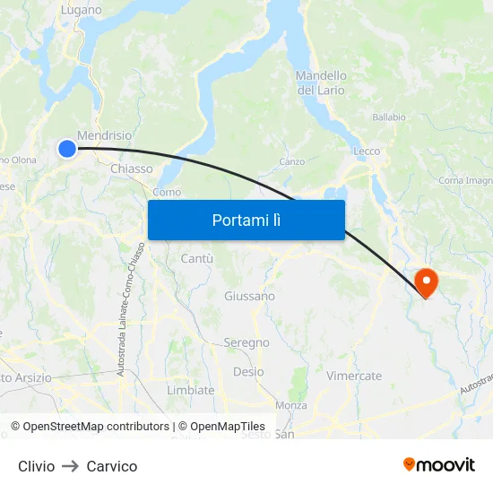 Clivio to Carvico map