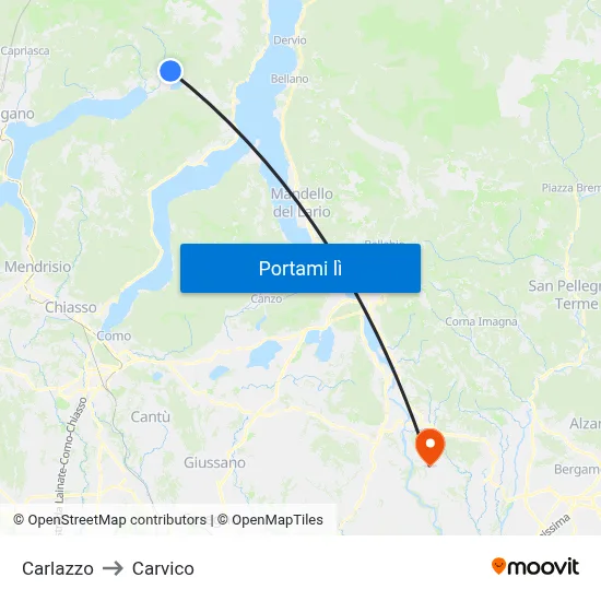 Carlazzo to Carvico map