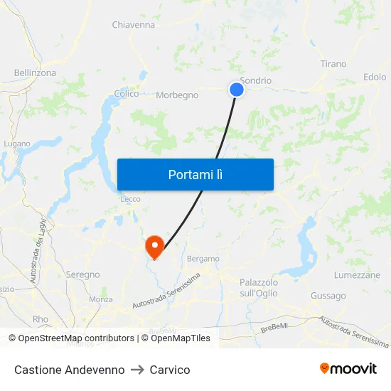Castione Andevenno to Carvico map