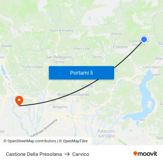 Castione Della Presolana to Carvico map