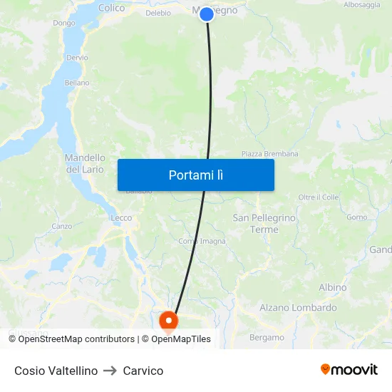 Cosio Valtellino to Carvico map