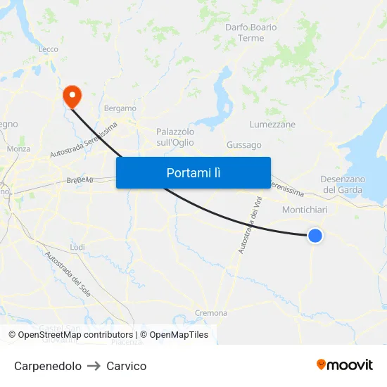 Carpenedolo to Carvico map