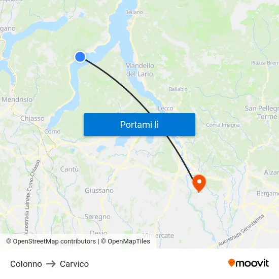 Colonno to Carvico map