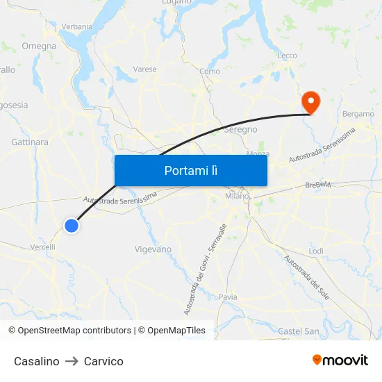 Casalino to Carvico map