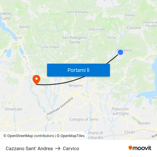 Cazzano Sant' Andrea to Carvico map