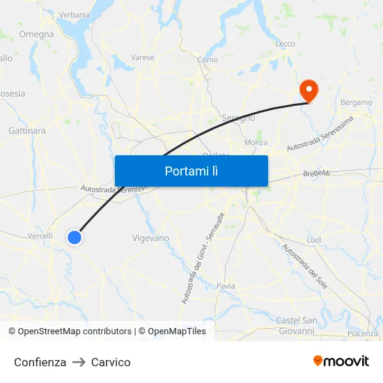 Confienza to Carvico map