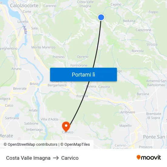 Costa Valle Imagna to Carvico map