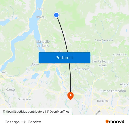 Casargo to Carvico map