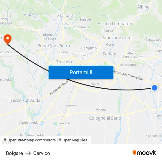 Bolgare to Carvico map