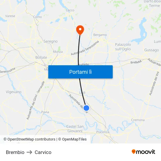 Brembio to Carvico map