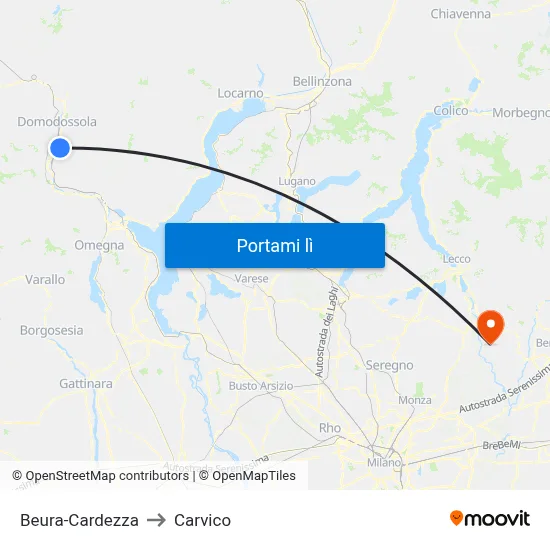 Beura-Cardezza to Carvico map