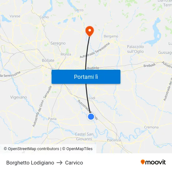 Borghetto Lodigiano to Carvico map