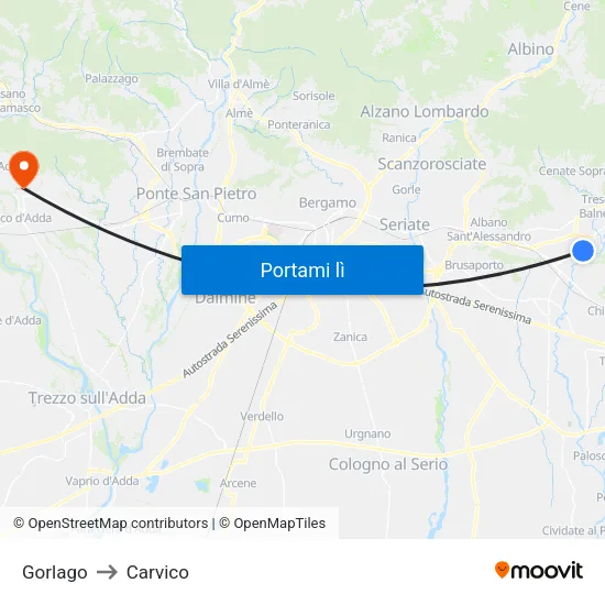 Gorlago to Carvico map