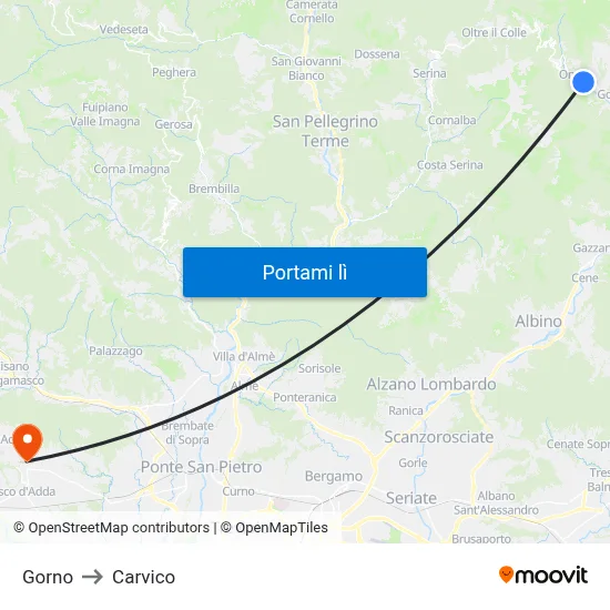 Gorno to Carvico map