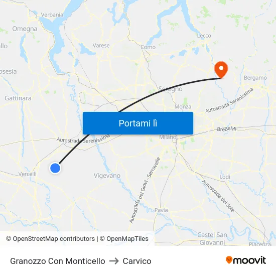 Granozzo Con Monticello to Carvico map