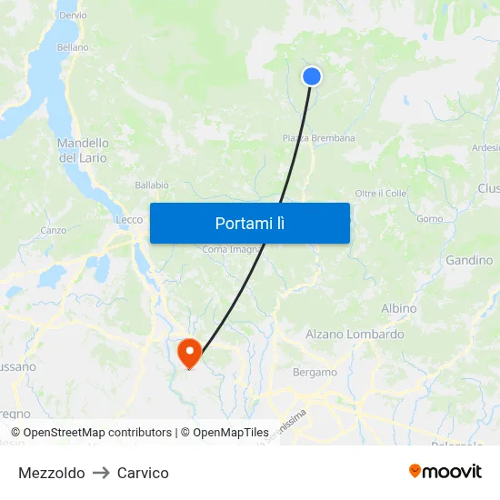 Mezzoldo to Carvico map