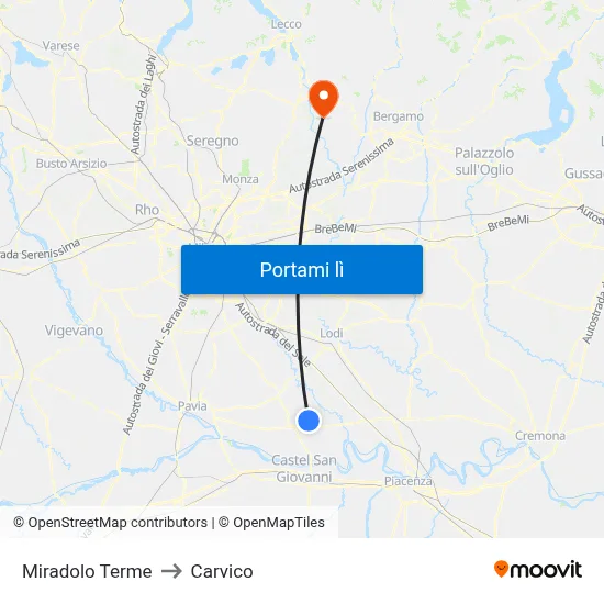 Miradolo Terme to Carvico map
