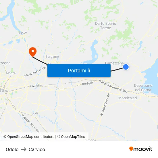 Odolo to Carvico map