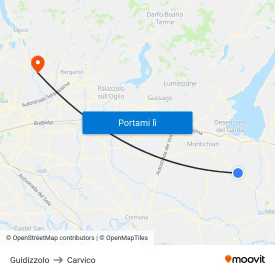 Guidizzolo to Carvico map