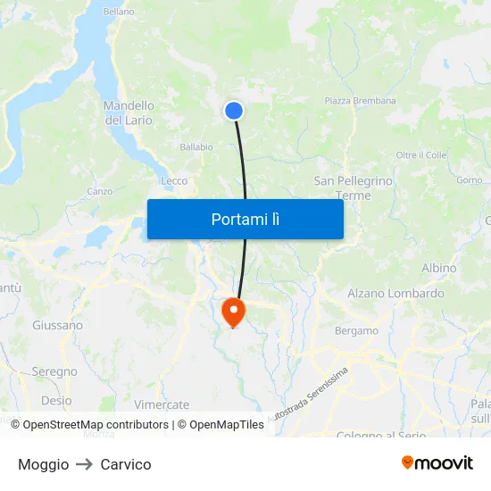 Moggio to Carvico map