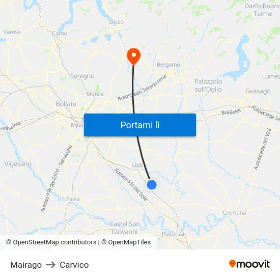 Mairago to Carvico map