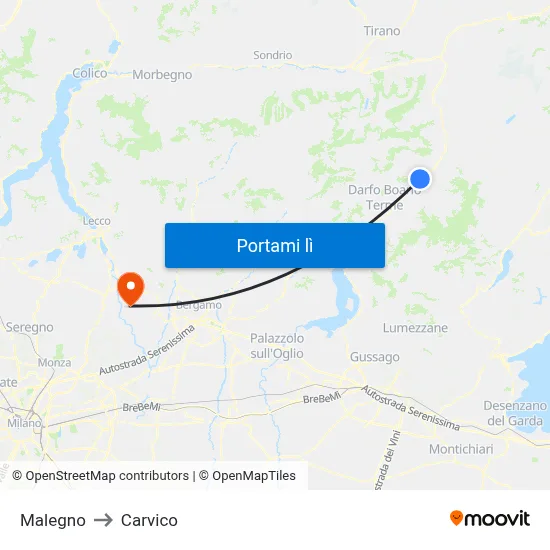 Malegno to Carvico map