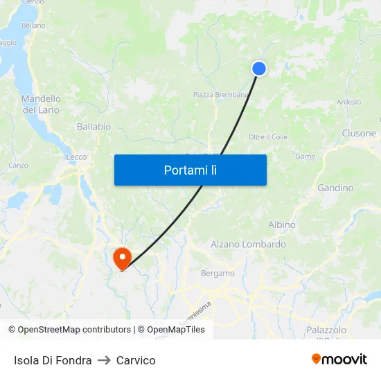 Isola Di Fondra to Carvico map