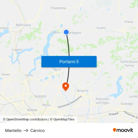 Mantello to Carvico map