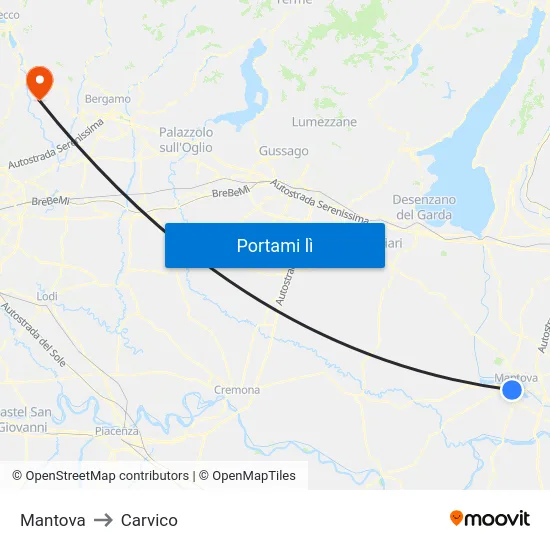 Mantova to Carvico map