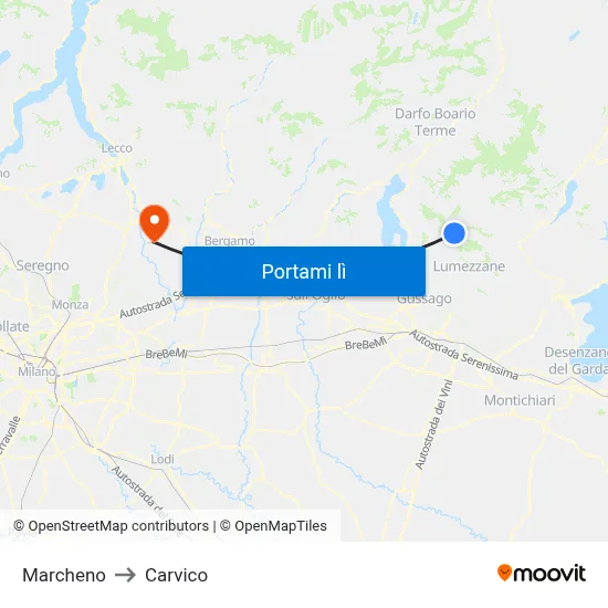 Marcheno to Carvico map