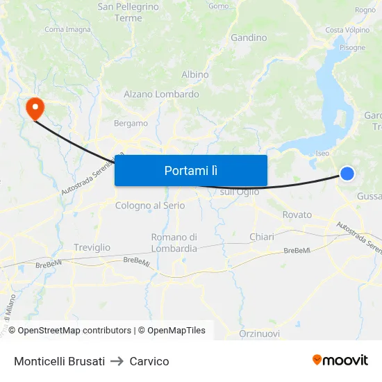 Monticelli Brusati to Carvico map
