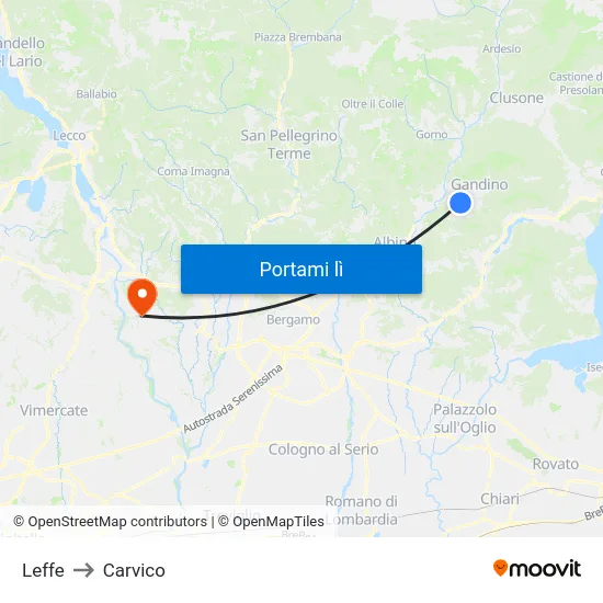 Leffe to Carvico map