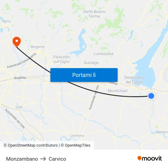 Monzambano to Carvico map
