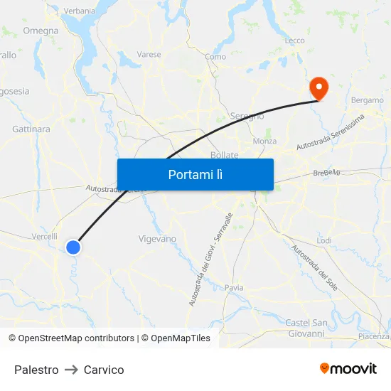 Palestro to Carvico map